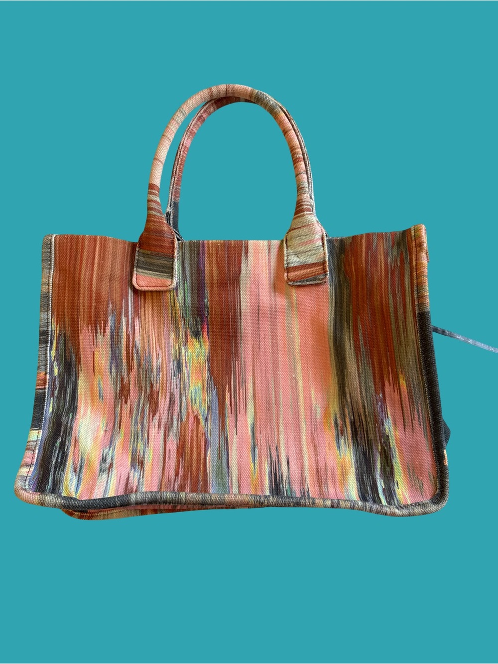 Multicolor Striped Canvas Tote Bag - Pink and Brown